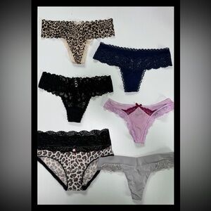 Victoria’s Secret XS Panties Set Bundle of 6 Black Leopard  Lace Dream Angels